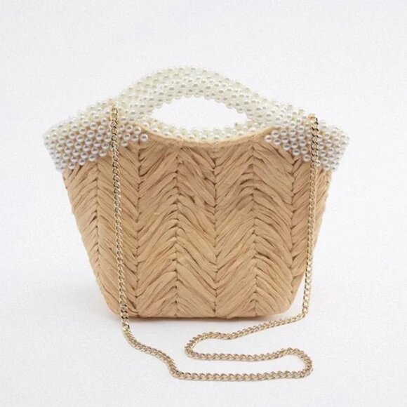 Zara Faux Pearl Bead Basket Bag - Picture 6 of 11